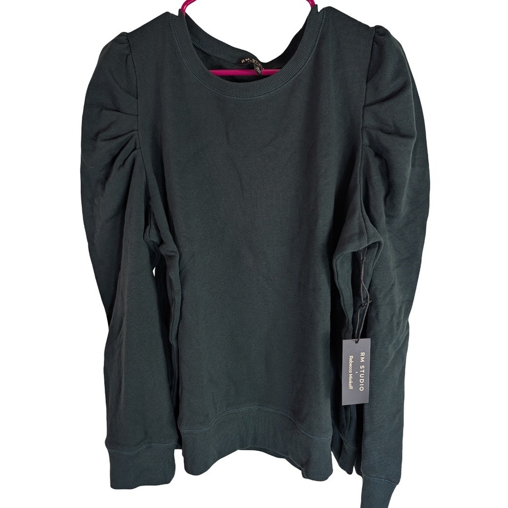 RM Studio x Rebecca Minkoff Puff Sleeve Sweatshirt Womens 1X Spruce Green Ruched
